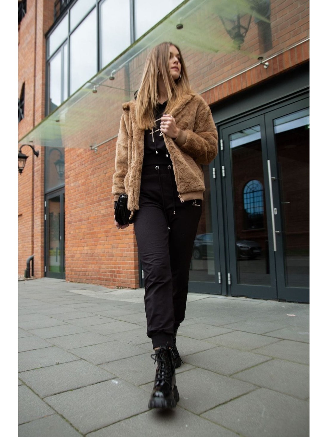 Fur bomber jacket with hood, caramel 018560 - Online store - Boutique